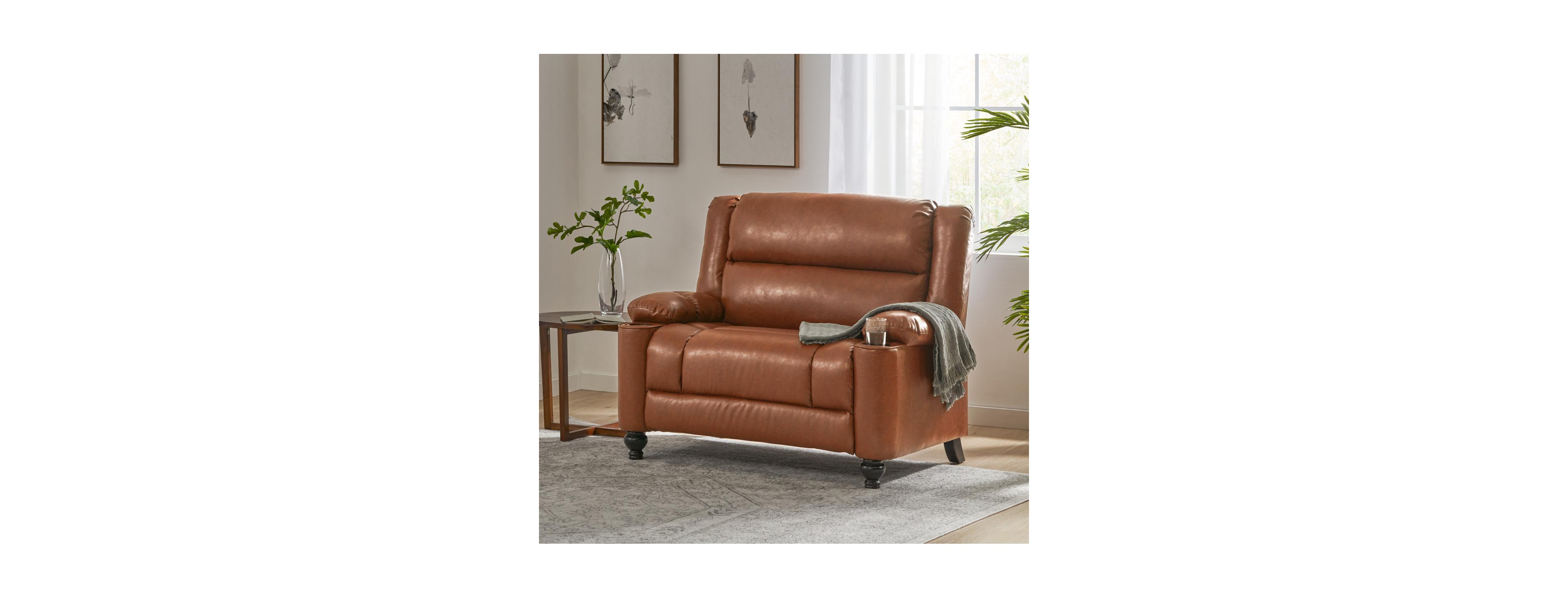 Streamdale Furniture Faux Leather Manual Recliner with Cup Holders