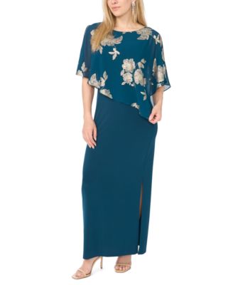 Women's Metallic Floral-Print Crewneck Short-Sleeve Maxi Dress
