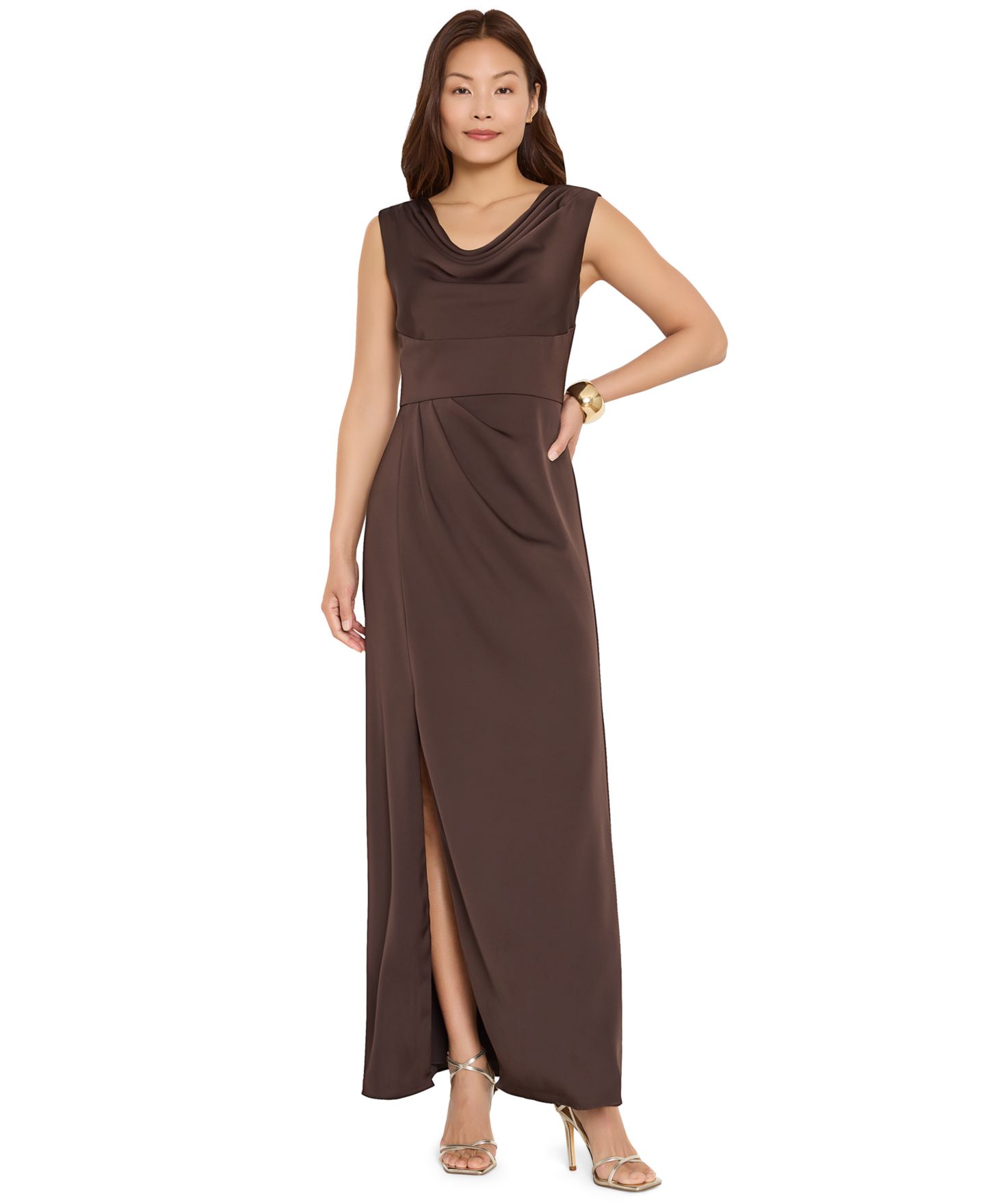 Женское платье Tahari ASL Sleeveless Cowl Neck Satin Gown, цвет: Шоколадный — фото 6