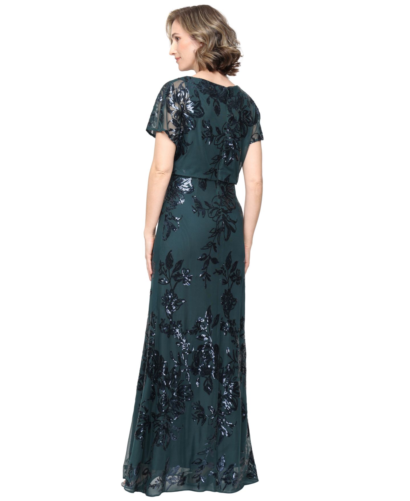 Женское платье SL Fashions Floral-Print Sequin Wedding Guest, цвет: Зелёный — фото 3