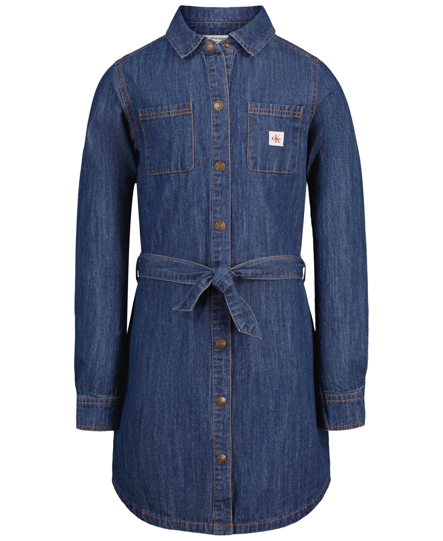 Платье Calvin Klein Long-Sleeve Denim Shirt Dress для девочек, цвет: Синий варёный — фото 1