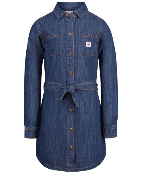 Платье Calvin Klein Long-Sleeve Denim Shirt Dress для девочек, цвет: Синий варёный