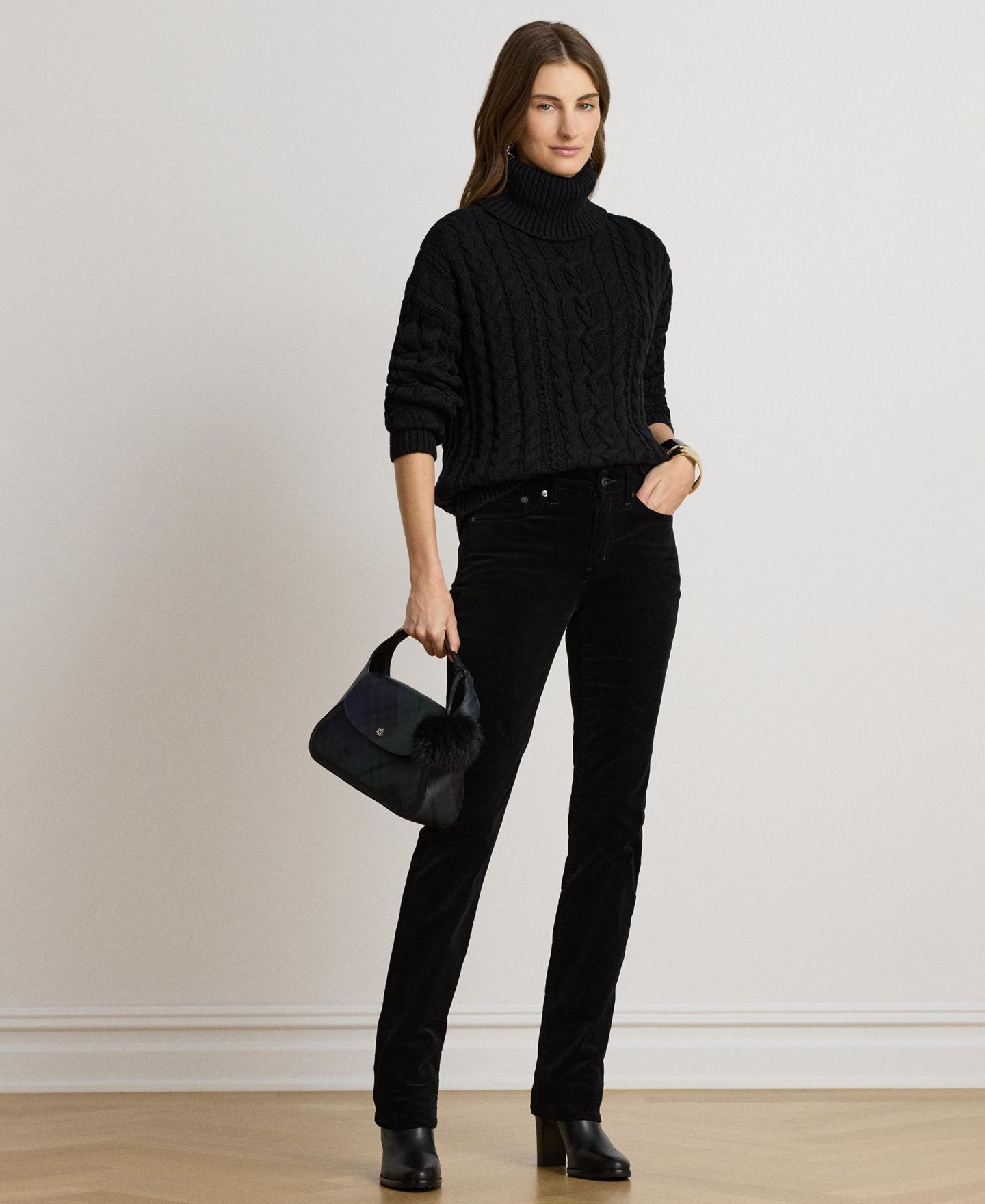 Женский свитер Lauren Ralph Lauren Cable-Knit Cotton Turtleneck, цвет: Чёрный — фото 3
