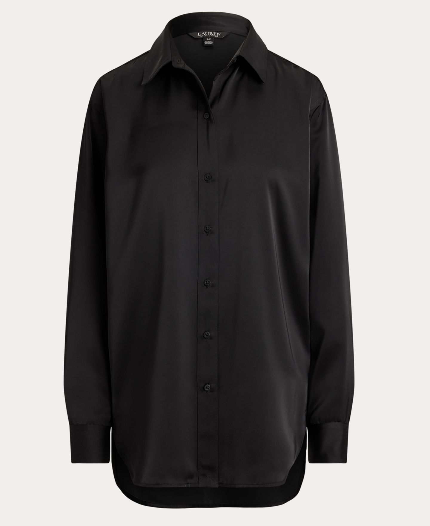Женская блузка Lauren Ralph Lauren Satin Long-Sleeve Point-Collar, цвет: Чёрный — фото 5