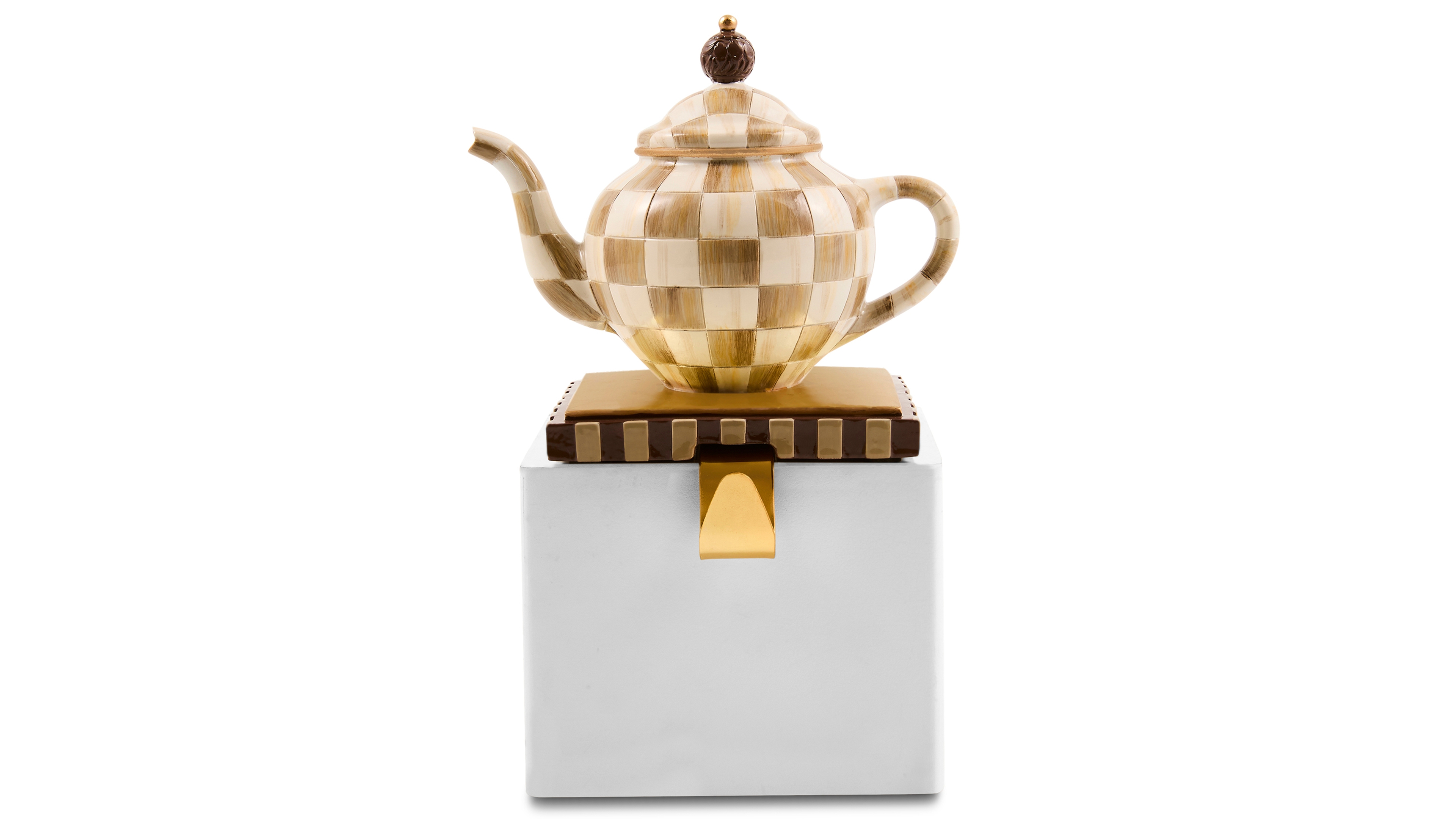MacKenzie-Childs Mocha Check Teapot Stocking Holder