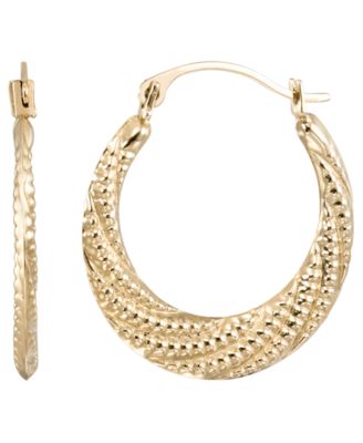High Polished & Milgrain Round Hoop Earrings in 10k Yellow Gold