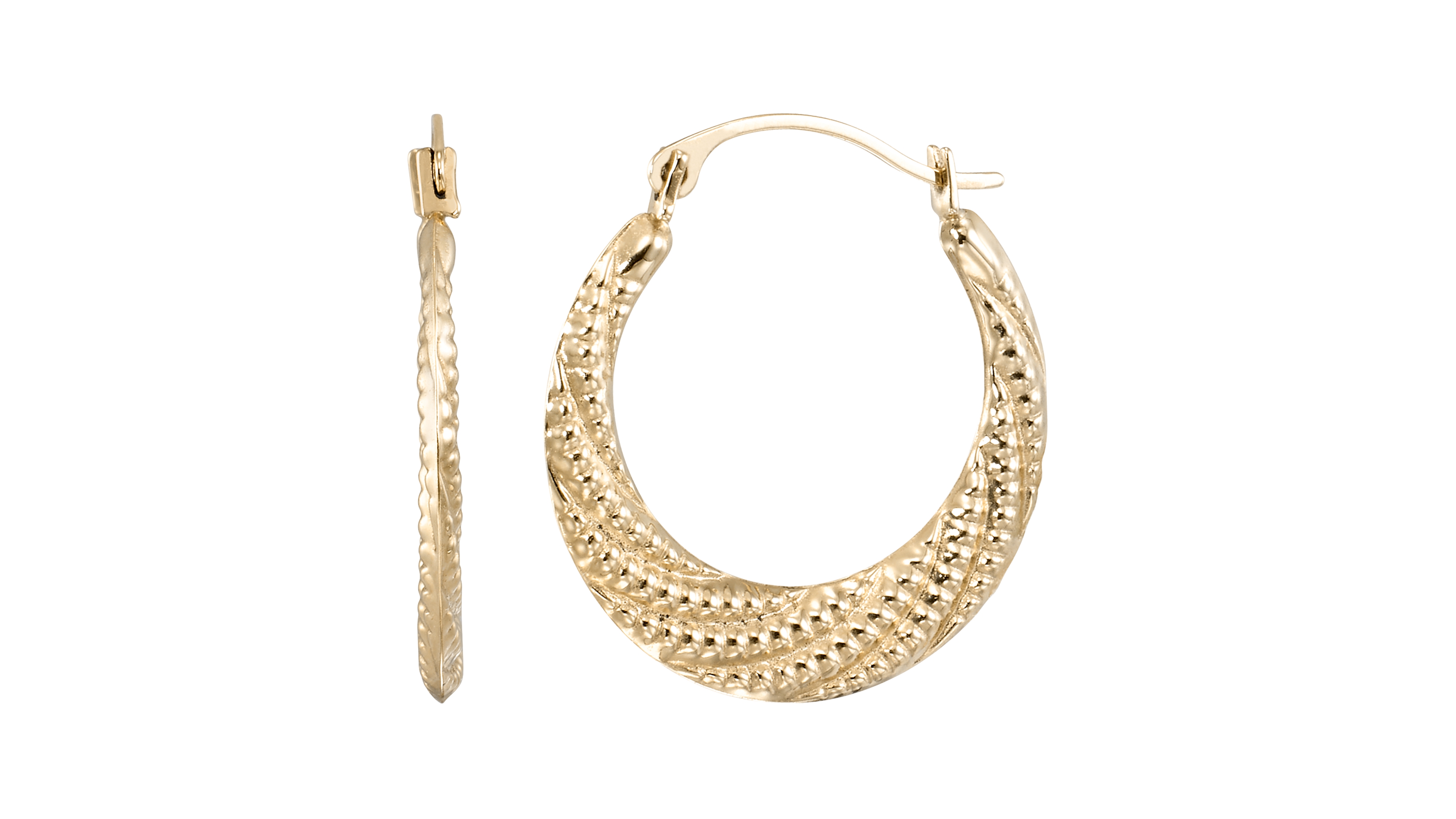 Macy's High Polished & Milgrain Round Hoop Earrings in 10k Yellow Gold