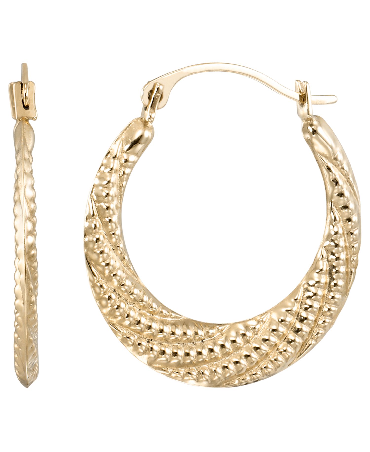 High Polished & Milgrain Round Hoop Earrings in 10k Yellow Gold