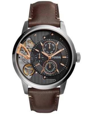 Fossil - Men's Townsman Dark Brown Leather Strap Watch 44mm ME1163