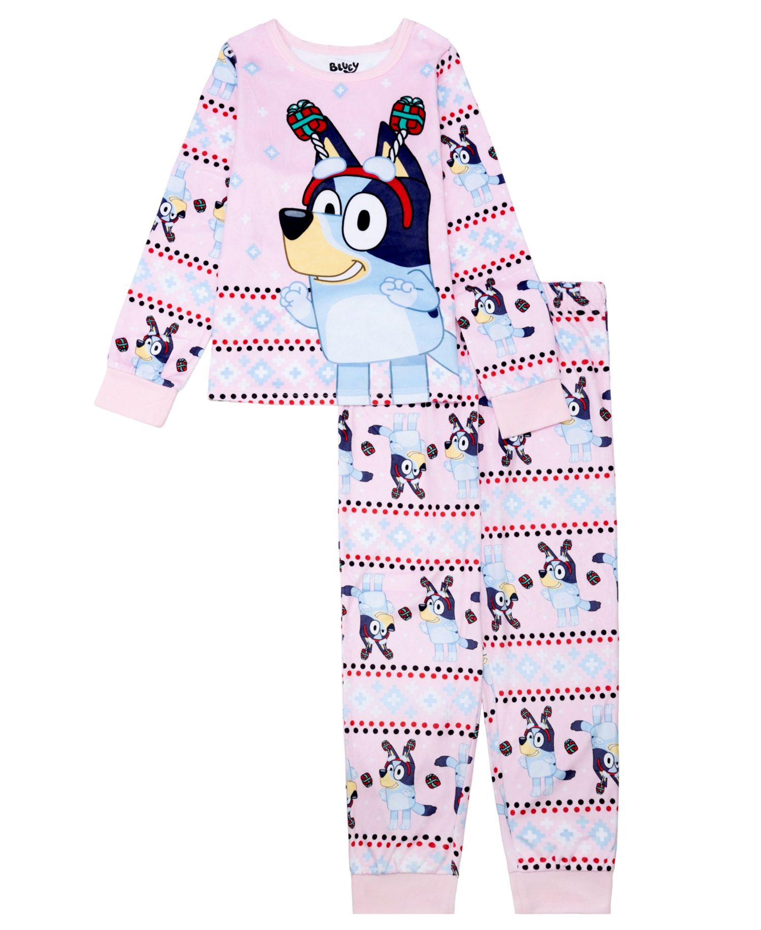 Girls' 4-8 Bluey Holiday Character Print Pajama, 2-Piece Set