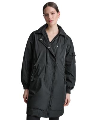 Women's Removable Hood Long Flight Quilted-Lined Jacket