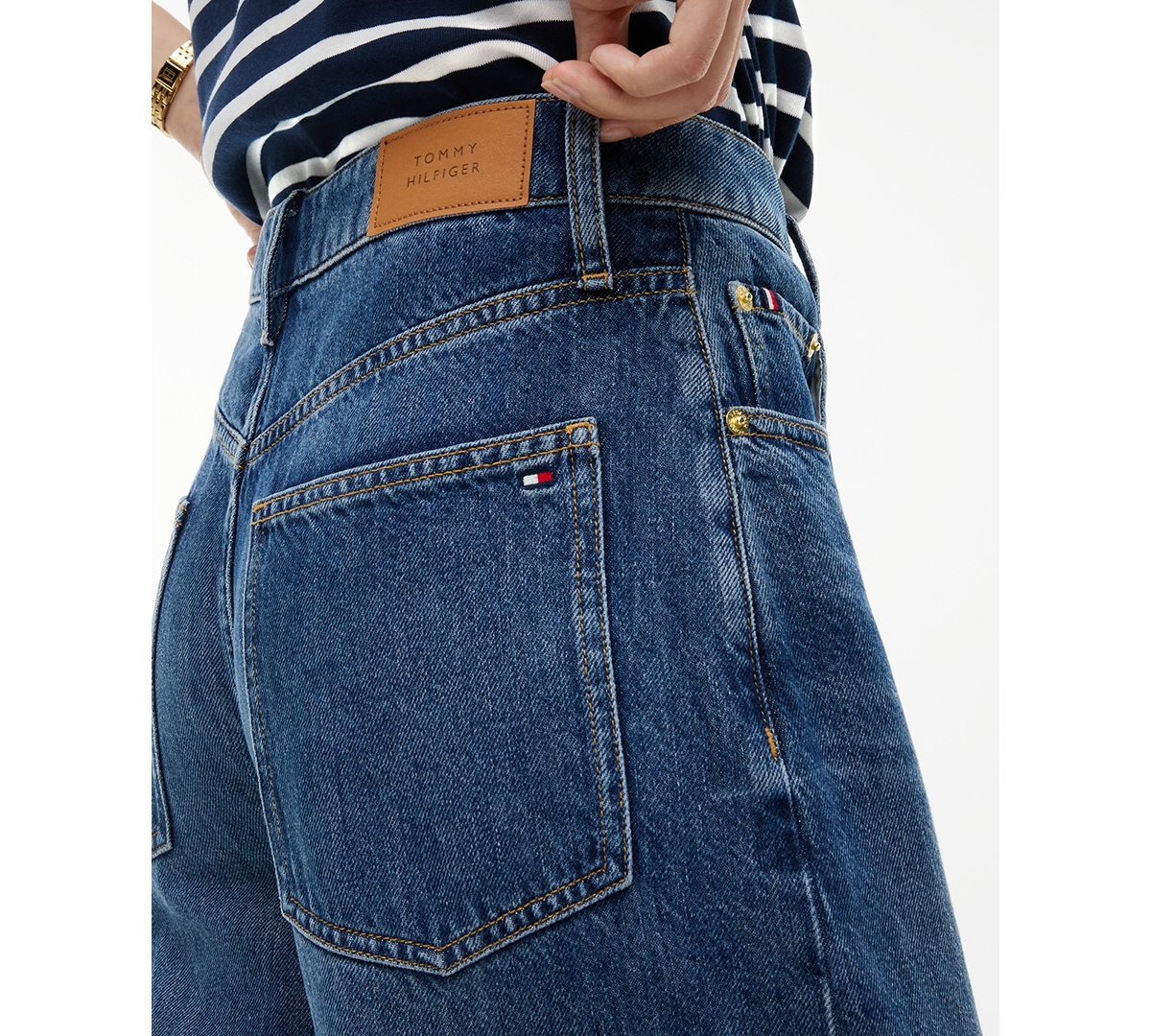 Tommy Hilfiger Women's Quinn Mid-Rise Barrel-Leg Dark-Rinse Jeans