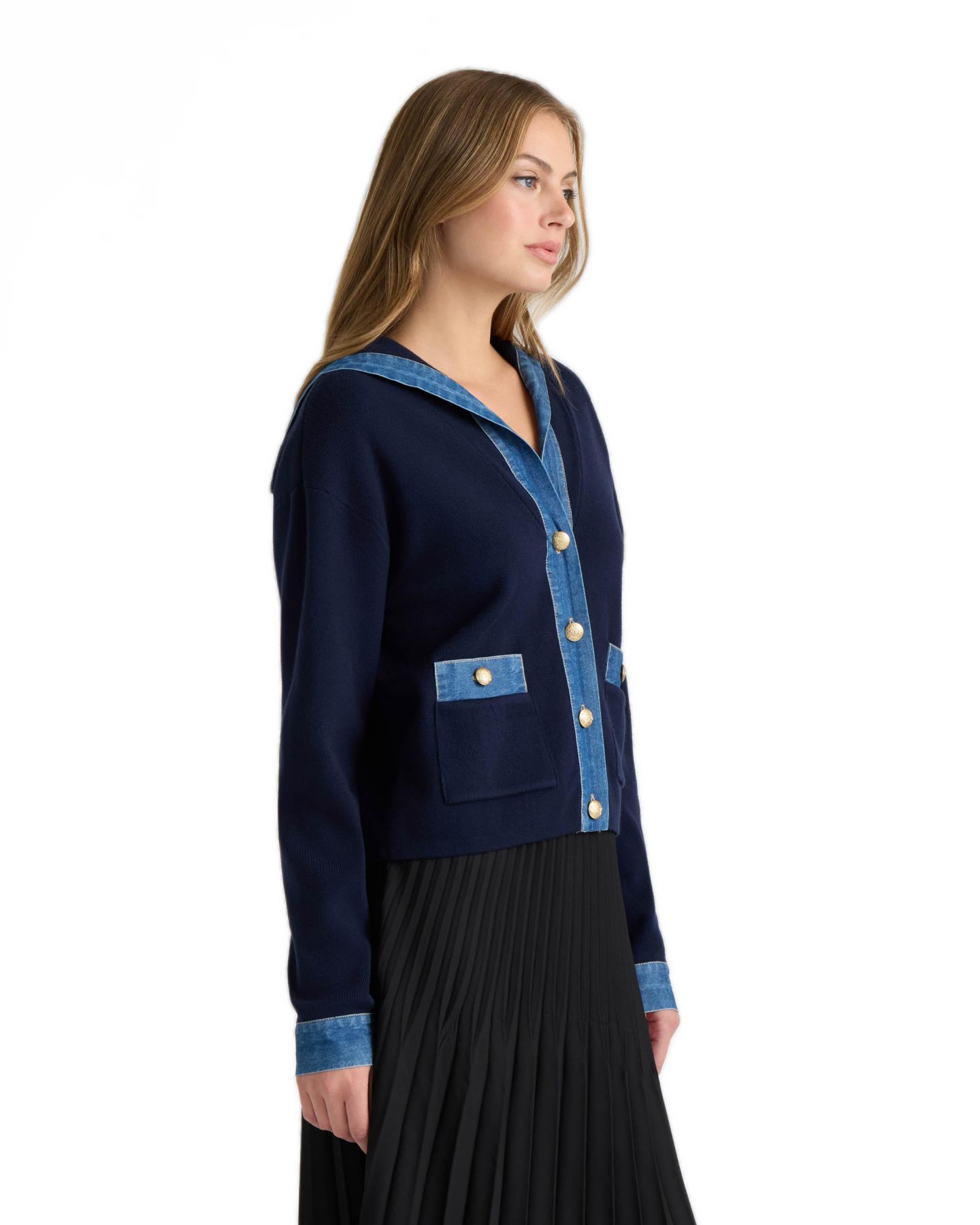 Женский кардиган NVLT Sailor Collar Denim-Detailing, цвет: Тёмно-синий — фото 4