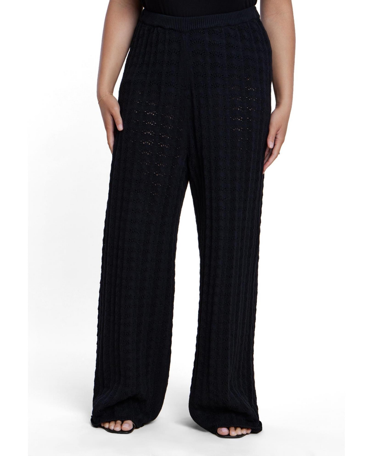 Eloquii Plus Pointelle Stitch High-Rise Wide-Leg Pull-On Sweater Pant