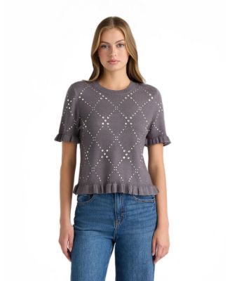 Women's Crew Neck Sweater with Ruffles