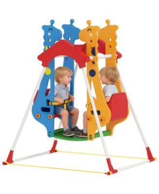 Double-Seat Toddler Swing with Safety Belts and A-Frame, Multicolor