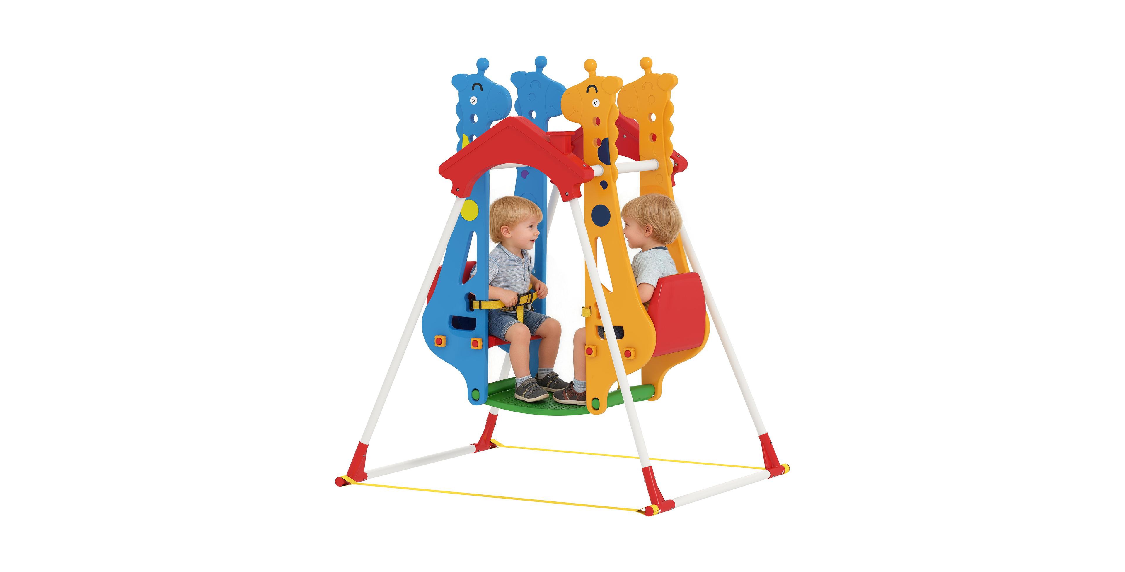 Glintex Double-Seat Toddler Swing with Safety Belts and A-Frame, Multicolor