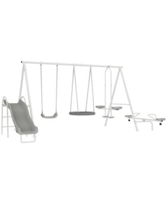 5-in-1 Kids Swing Set with Slide, Saucer Swing and Glider