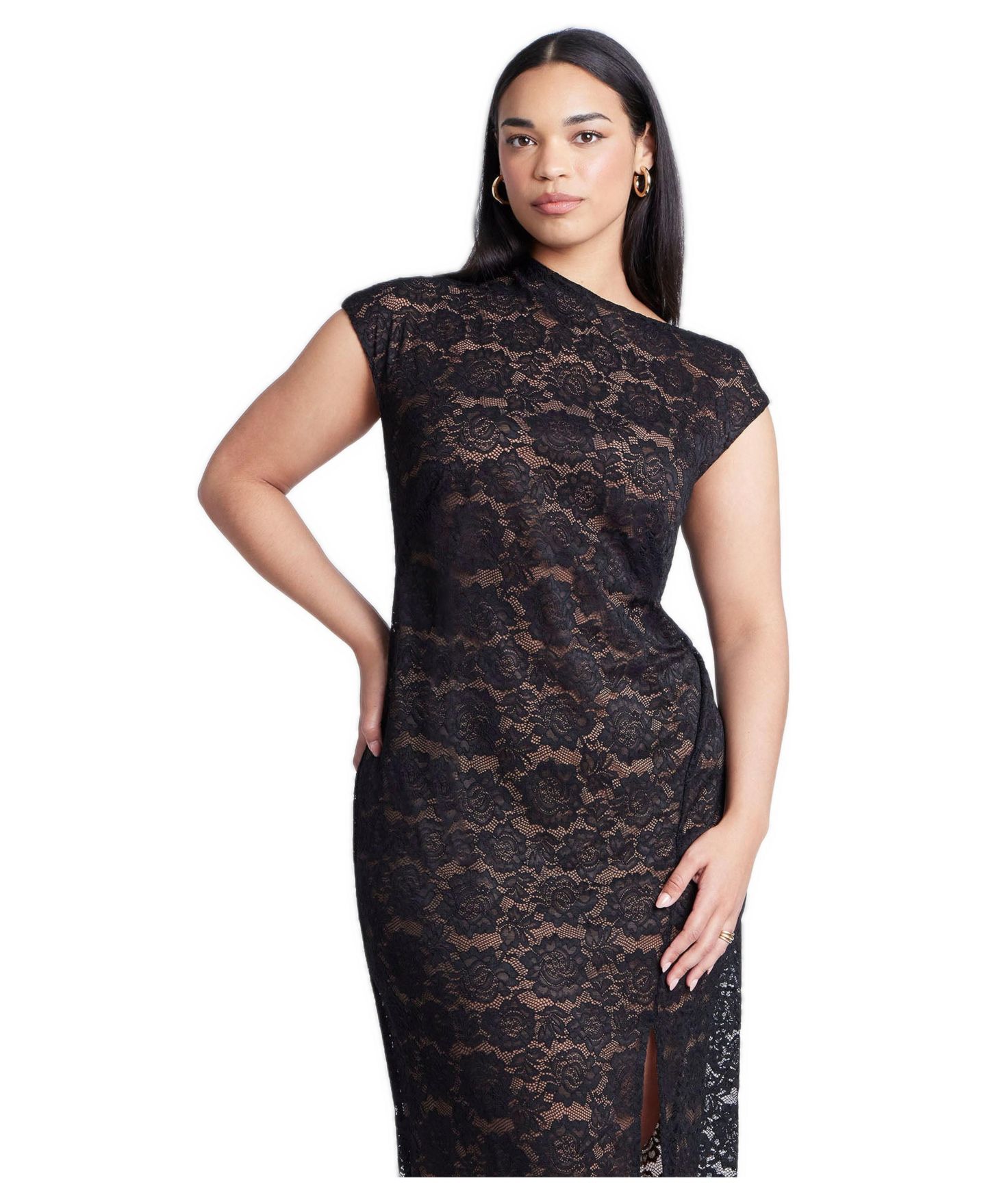 Женское платье ELOQUII Plus Size Twist Neck Lame Maxi, цвет: Чёрный оникс — фото 4