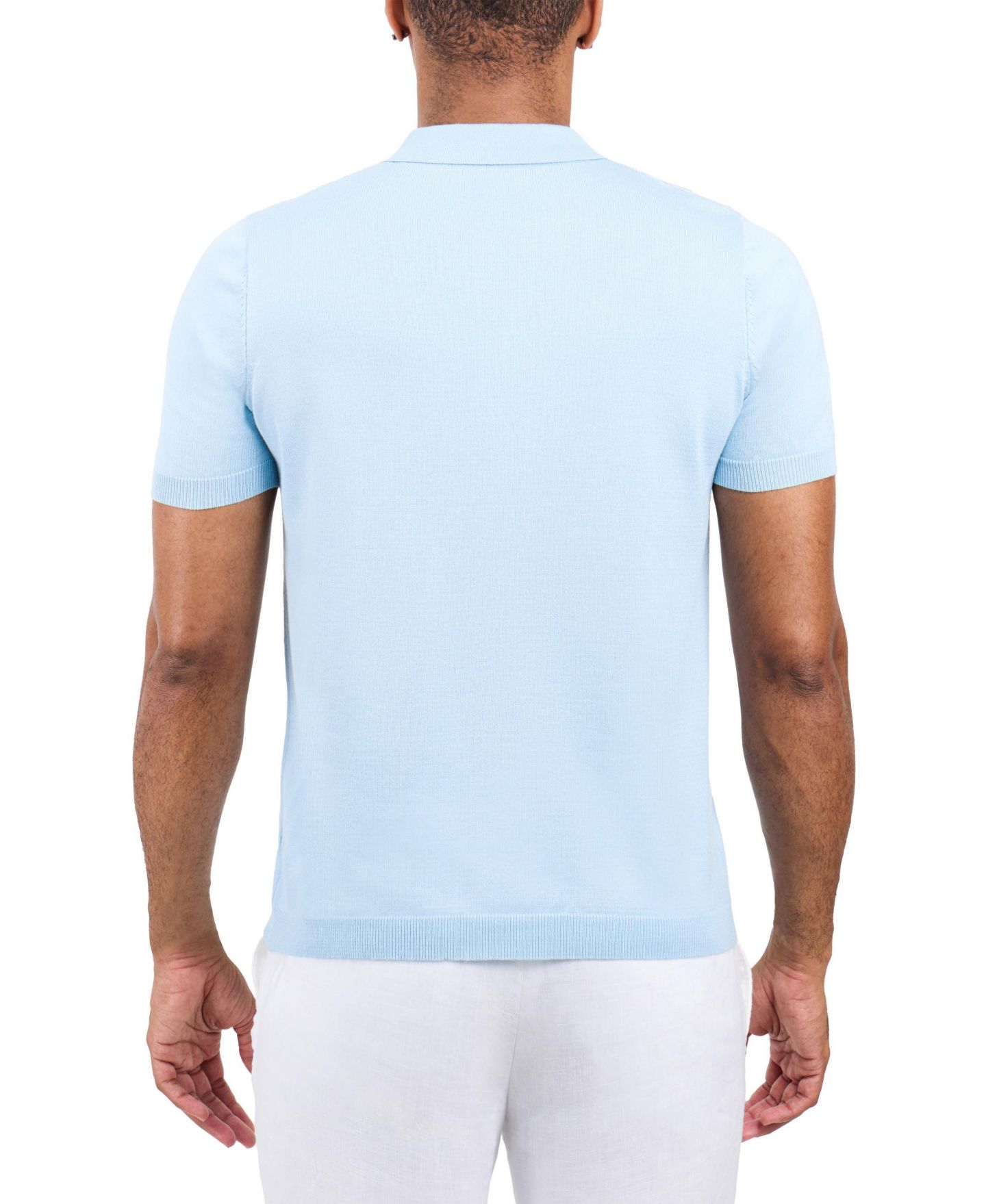 Мужские топы SPRING + MERCER Cable Knit Johnny Collar Short Sleeve Sweater Polo, цвет: Синий — фото 2