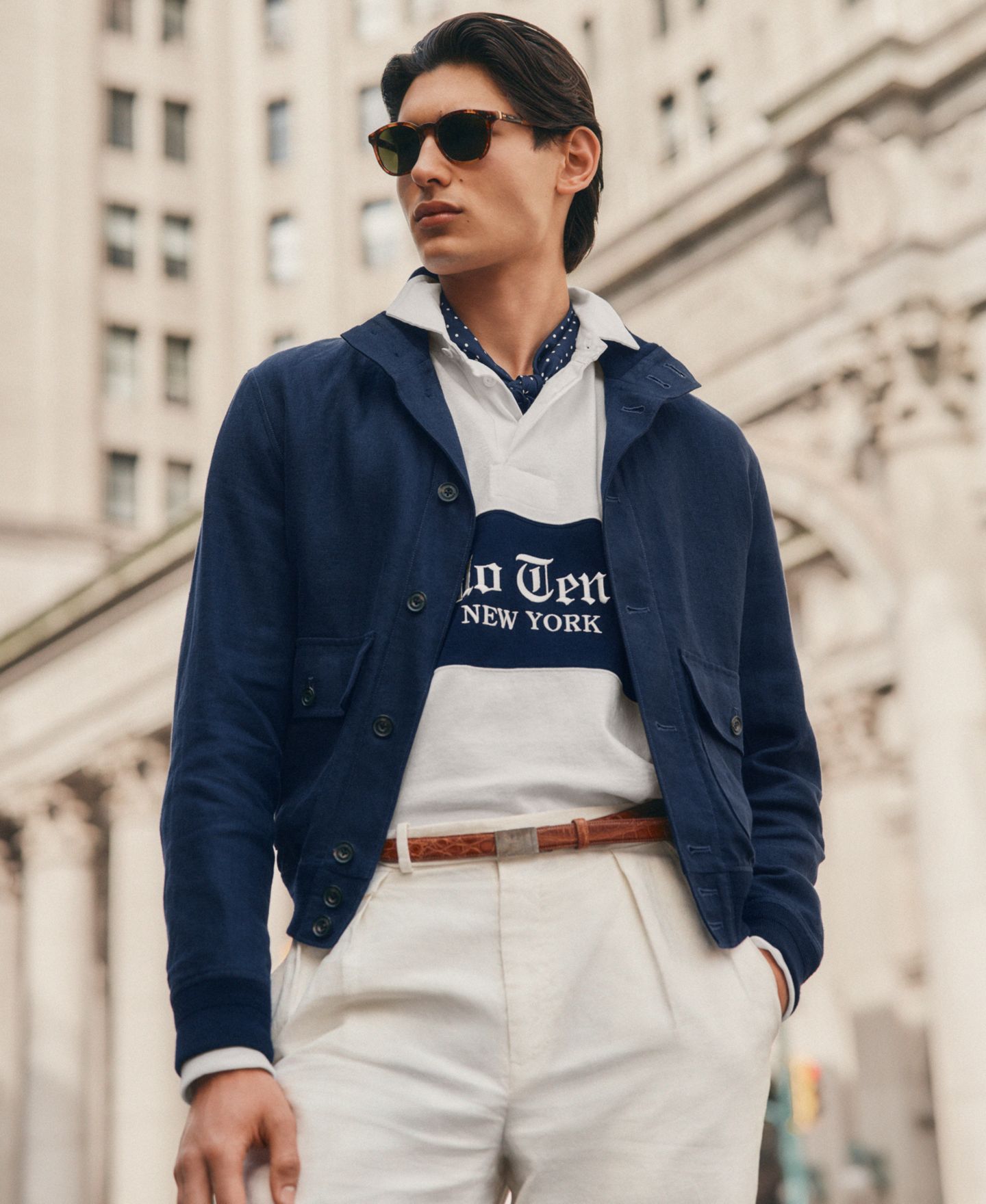 Мужское поло Polo Ralph Lauren US Open Tennis Rugby Polo Shirt, цвет: Белый / Тёмно-синий — фото 6