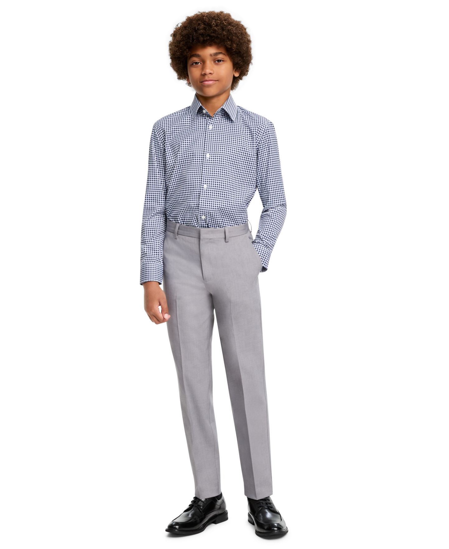 Рубашка Michael Kors Gingham Long Sleeve Spread Collar Shirt для мальчиков, цвет: Белый / Тёмно-синий — фото 2