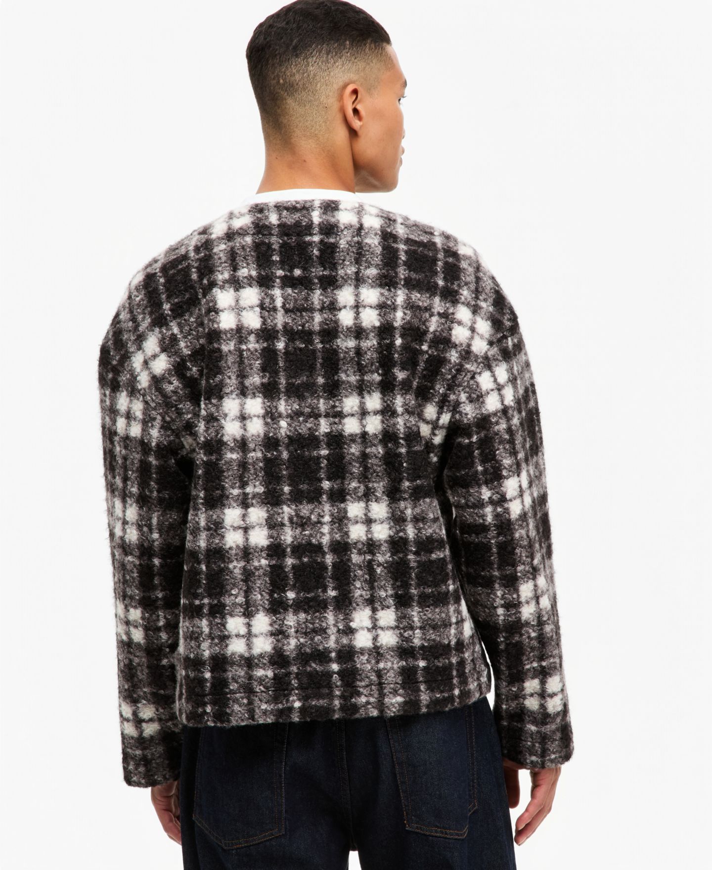 Мужской кардиган Mode of One Knit Plaid V-Neck, цвет: Глубокий чёрный — фото 4