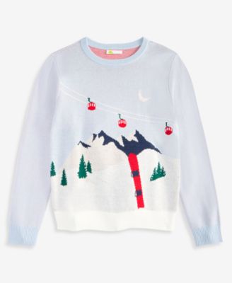 Boys' Snowboard Scenic Long-Sleeve Crewneck Mountain Graphic Sweater