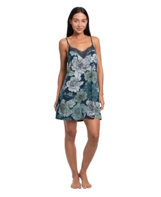 Women's Teal Floral Print Knit Chemise