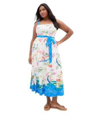 Plus Size Free Spirit Print Sleeveless Midi Dress