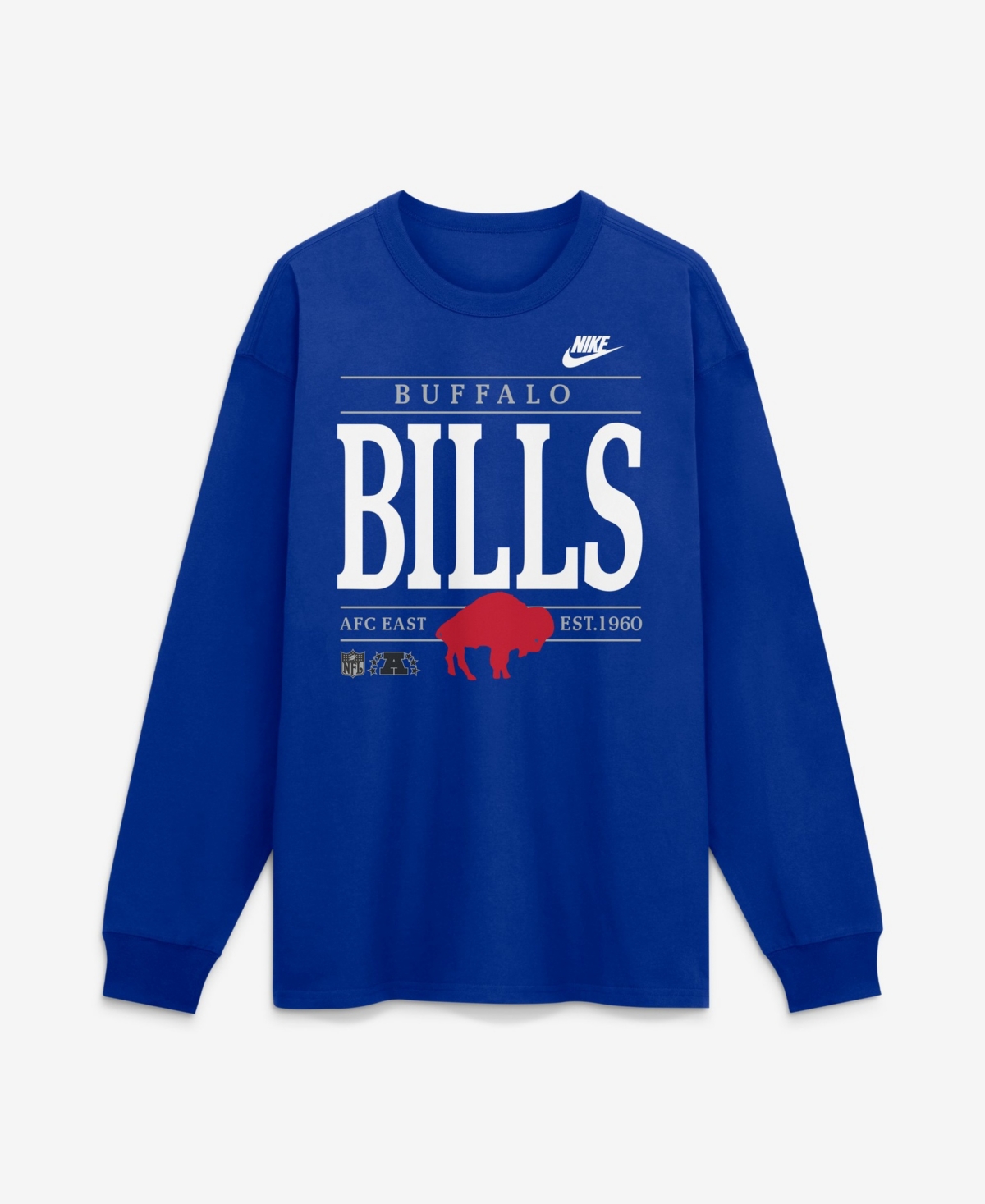 Nike Men's Buffalo Bills Max90 Long-Sleeve Relaxed-Fit Screen-Print Throwback Graphic T-Shirt