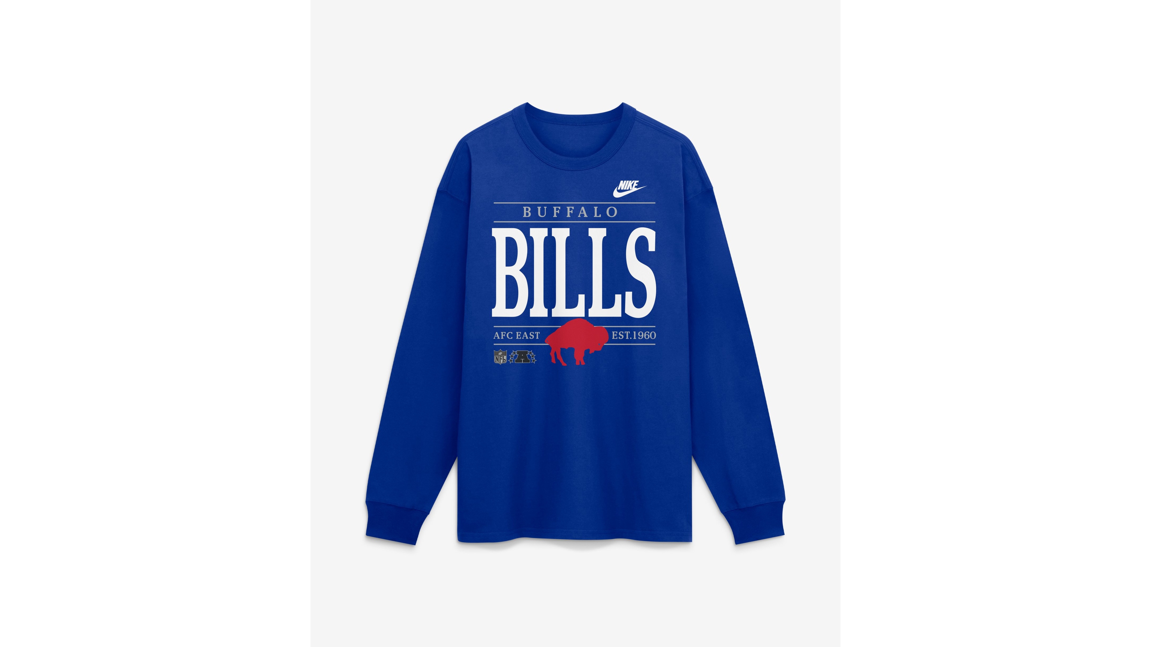 Nike Men's Buffalo Bills Max90 Long-Sleeve Relaxed-Fit Screen-Print Throwback Graphic T-Shirt