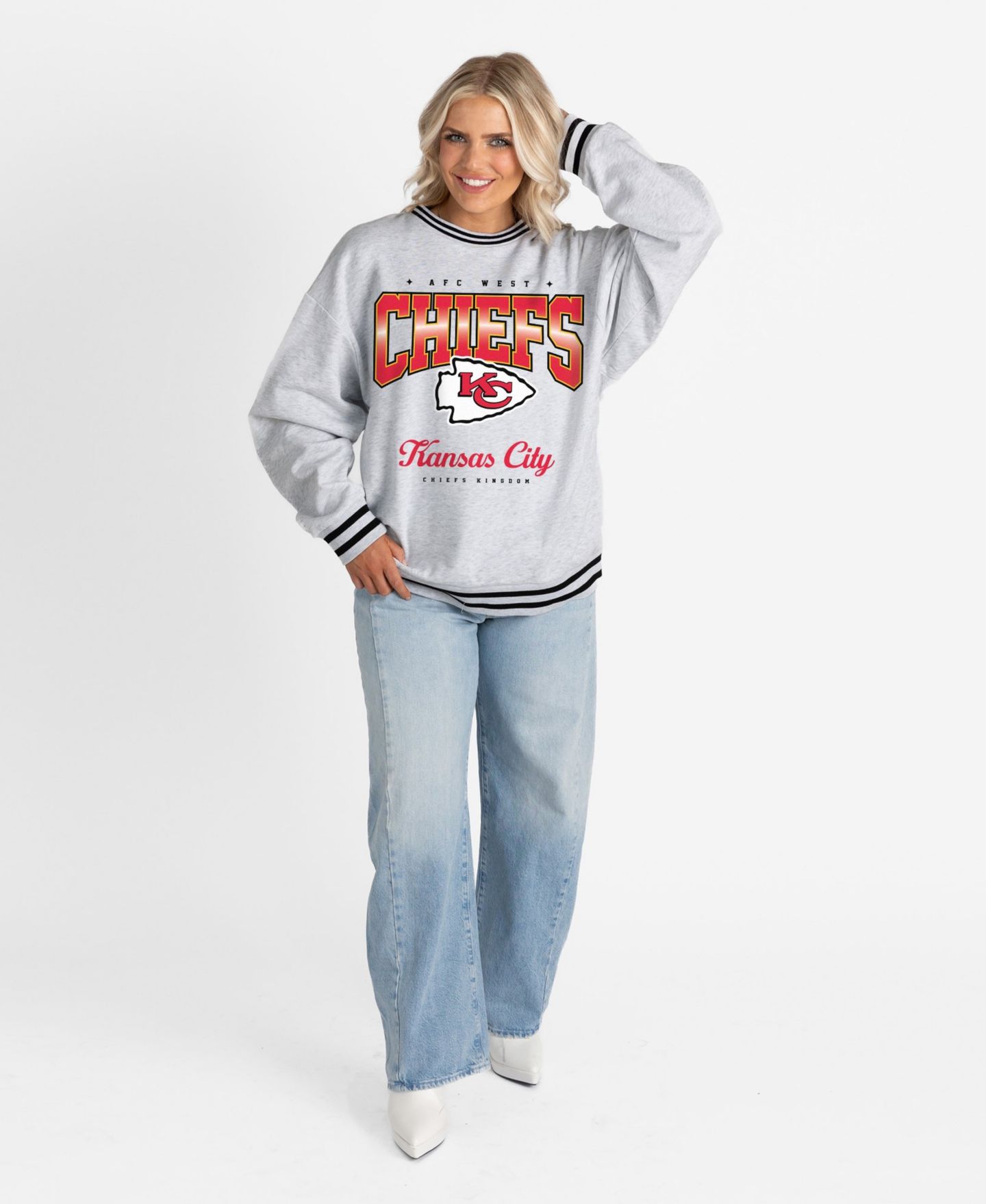 Женская толстовка Gameday Couture Kansas City Chiefs Gridiron Drive Ringer Stripe Oversized Crewneck — фото 3