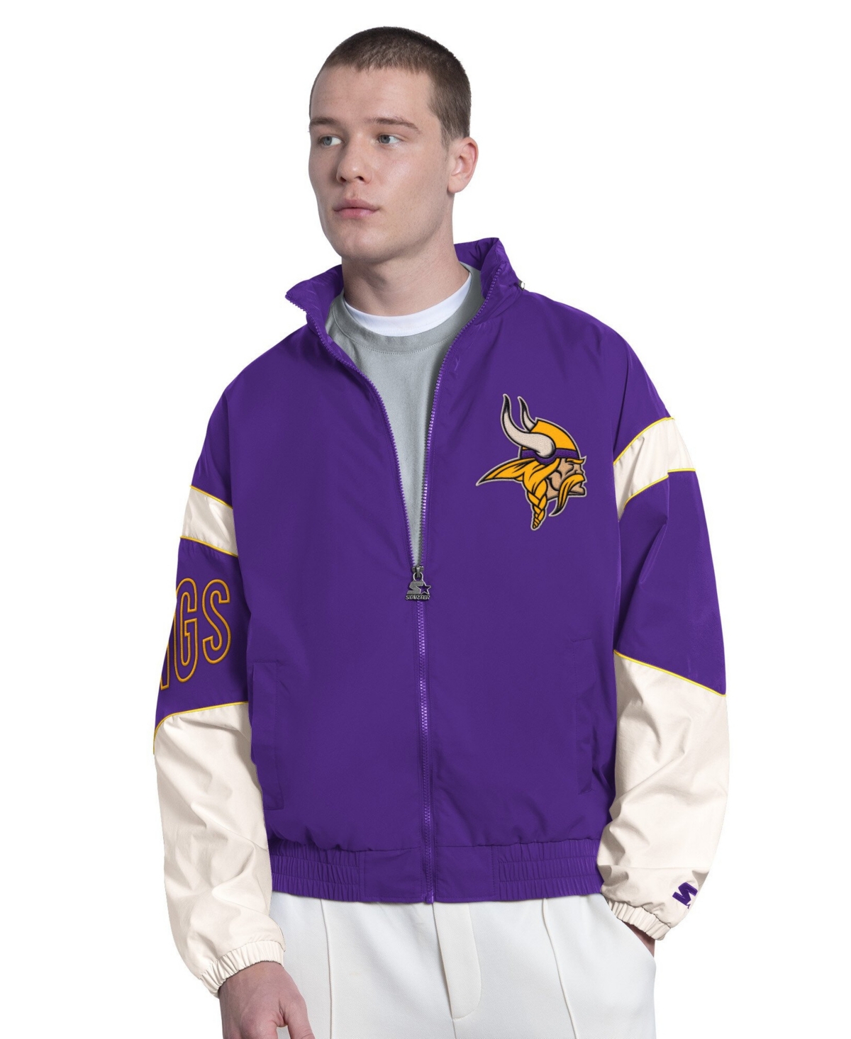 Starter Men's Minnesota Vikings The Gust Full-Zip Color-Block Hooded Jacket - Purple