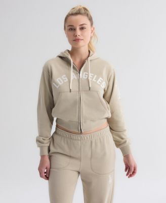 Women's Los Angeles Dodgers Iconic Full-Zip Cropped Terry Hoodie