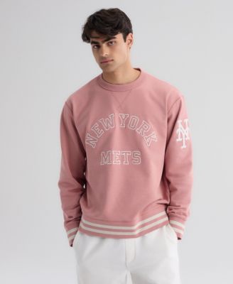 Men's New York Mets Iconic Relaxed-Fit Crewneck Striped-Rib Trim Sweatshirt