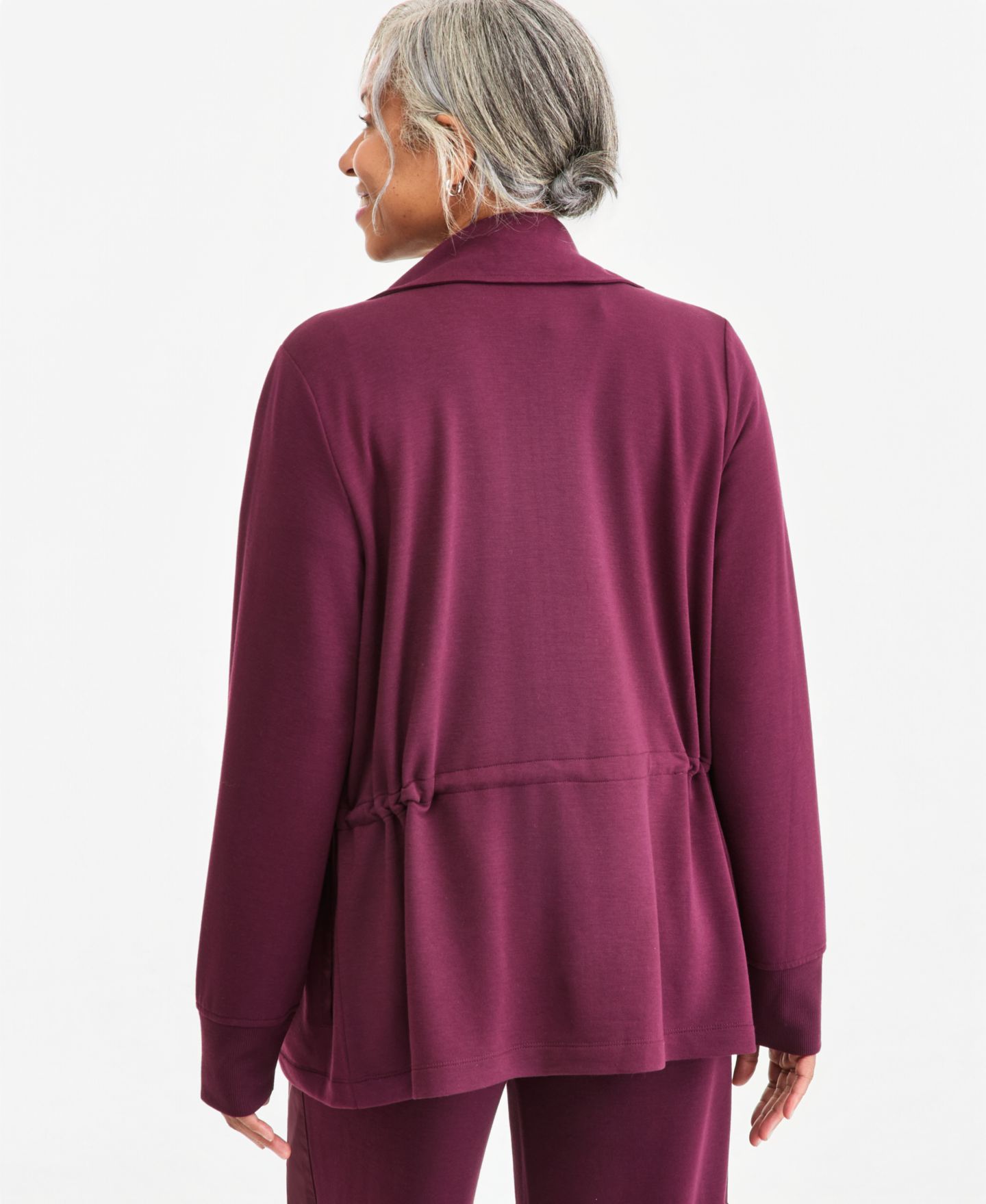 Женская куртка Style & Co Plus Size LuxLounge French Terry Zip-Up Satin-Trim, цвет: Ягодный — фото 2