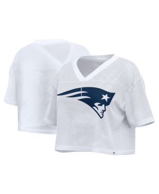 Women's New England Patriots Oversized Cropped Mesh V-Neck Top