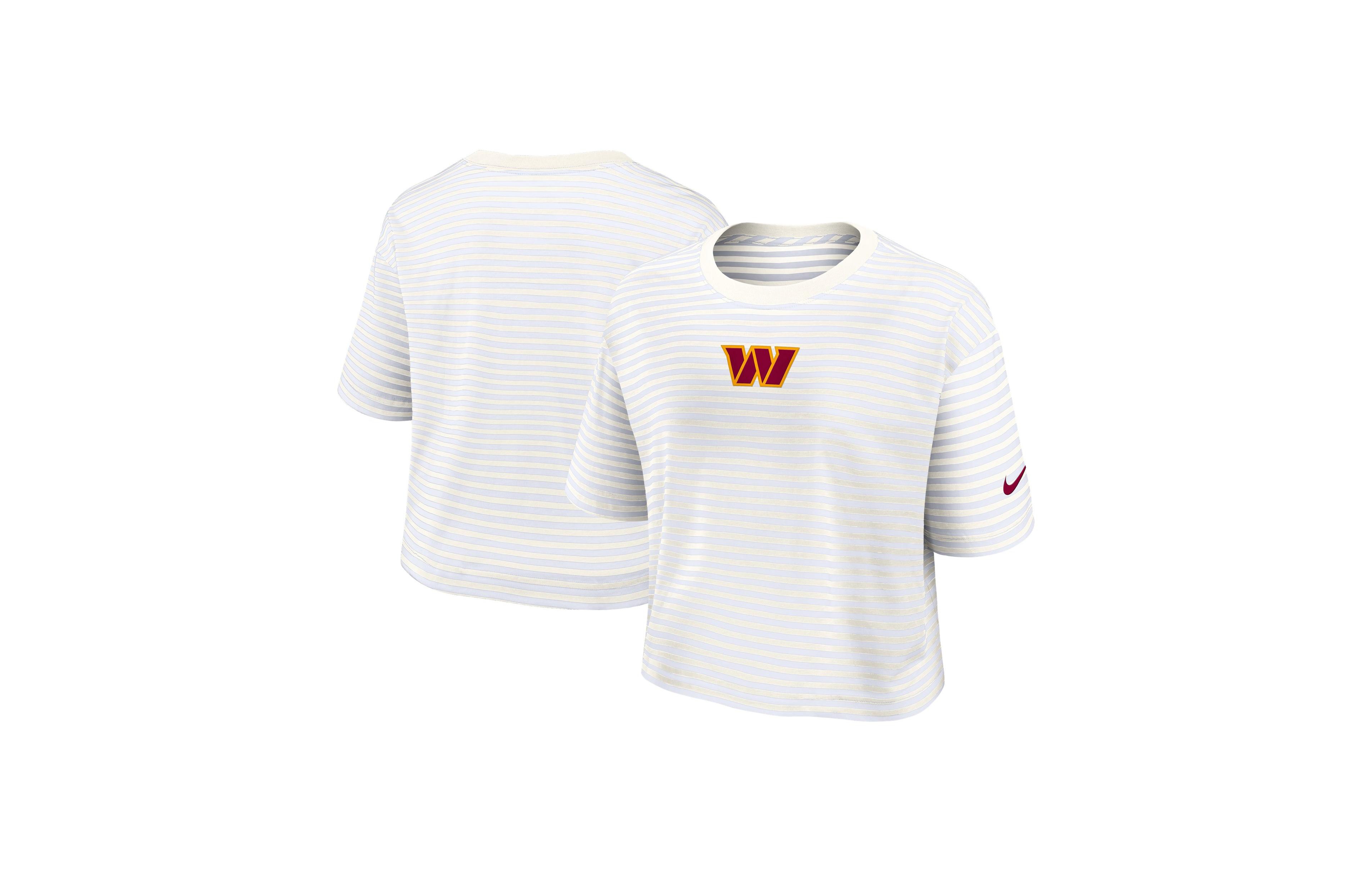 Nike Women's Washington Commanders Striped Cropped Scoop Neck T-Shirt