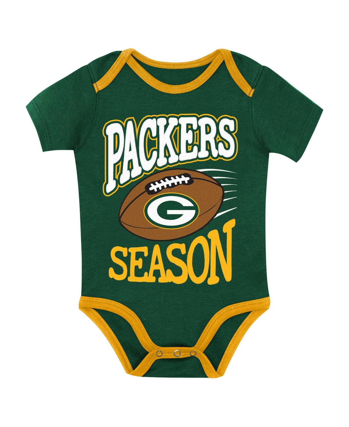 Outerstuff Baby Boys' and Girls' Green Bay Packers First Round Pick Screen-print Graphics 3-Piece Bodysuits, 3-Pack