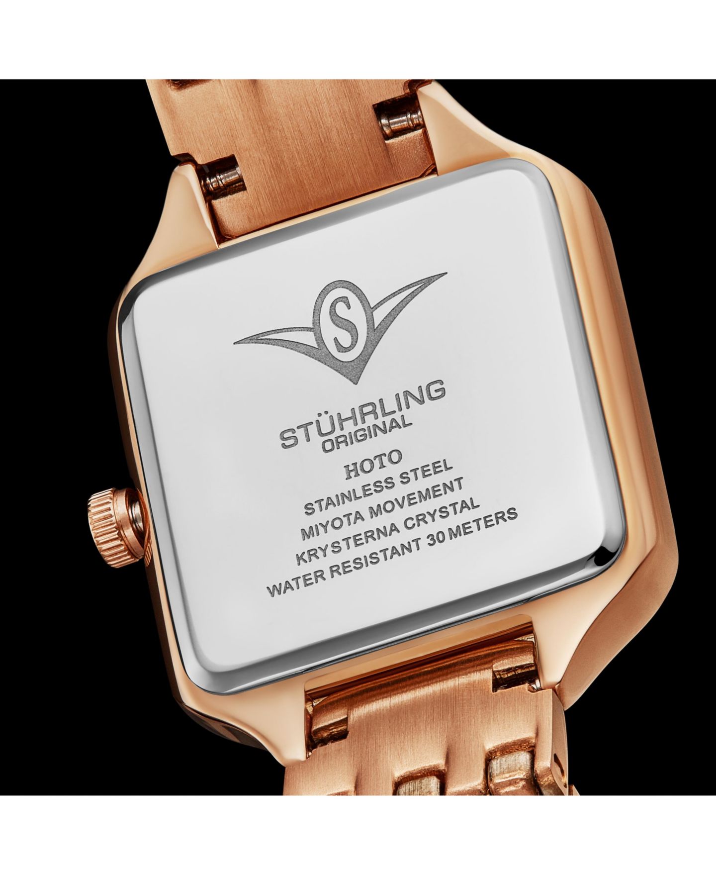Женские часы Stuhrling Confidant 4020 квадратные с кристаллами на безеле, цвет: Розовый — фото 7