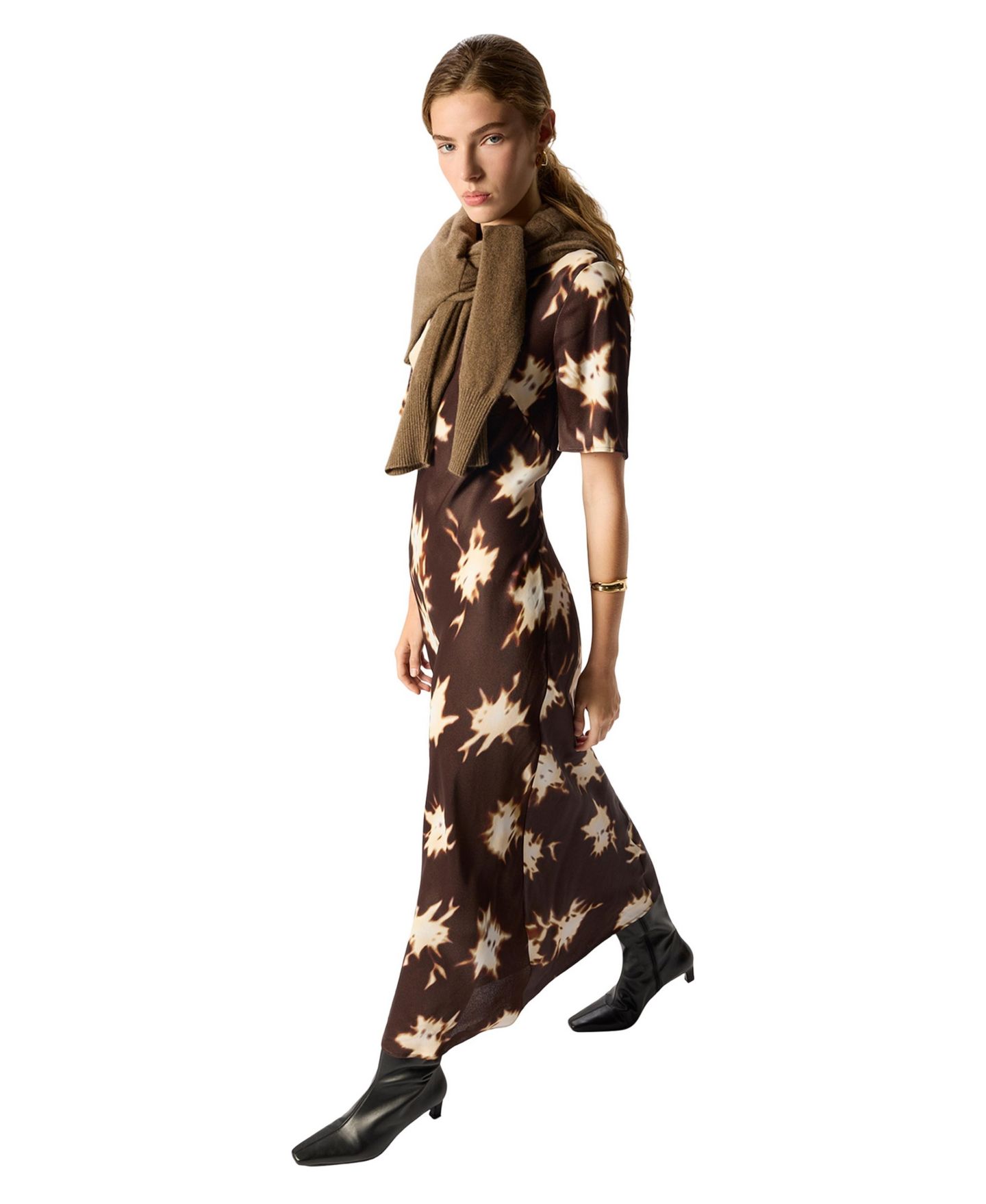 Женское платье Whistles Shadow Floral Satin Short-Sleeve Midi, цвет: Разноцветный — фото 2