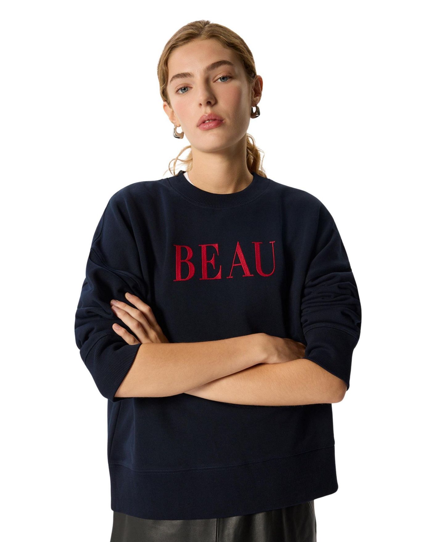 Женский свитшот Whistles Beau Cotton Oversized Crewneck, цвет: Тёмно-синий — фото 1
