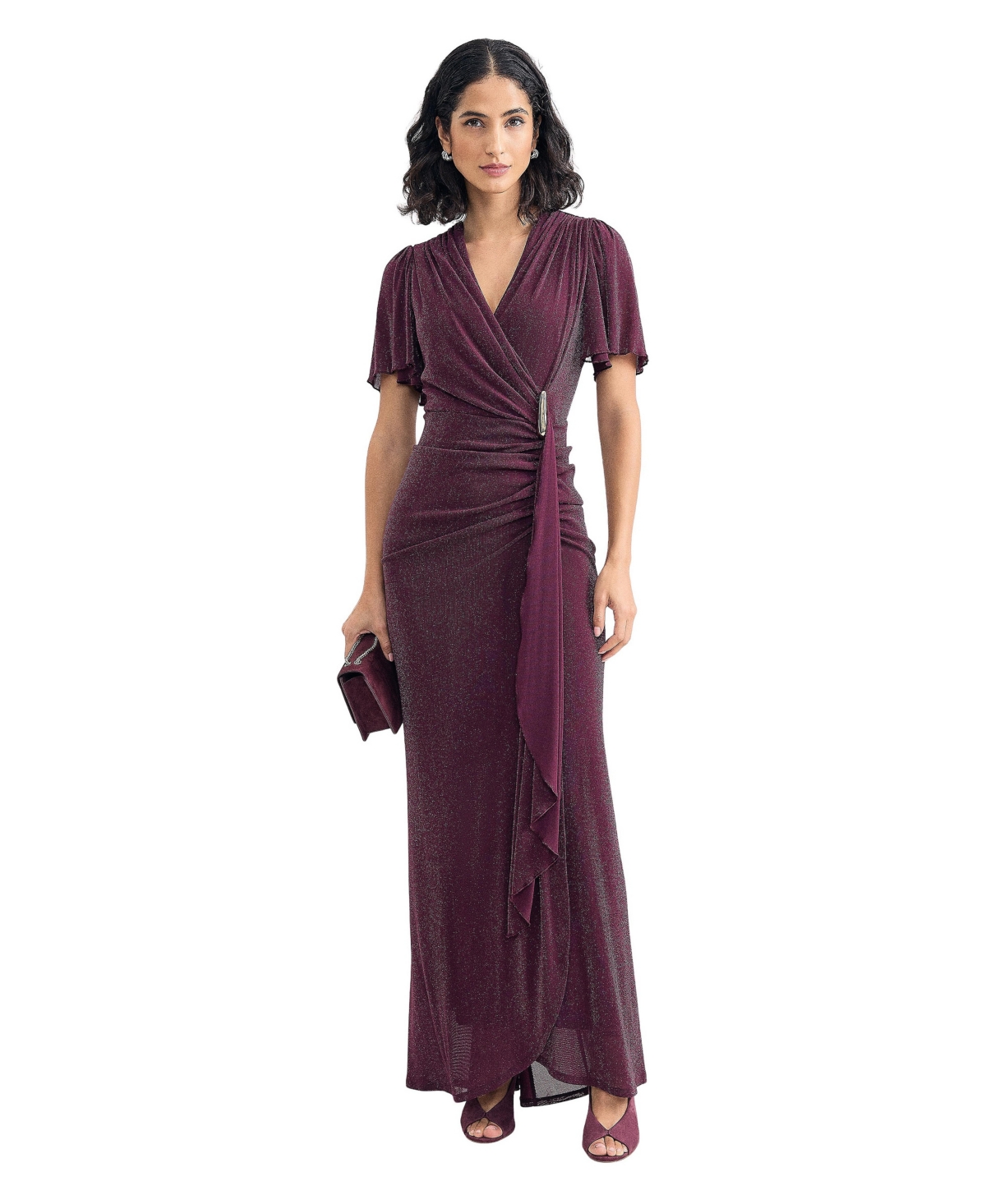 Phase Eight Women's Alexis Shimmering Flutter-Sleeve Wrap Maxi Dress