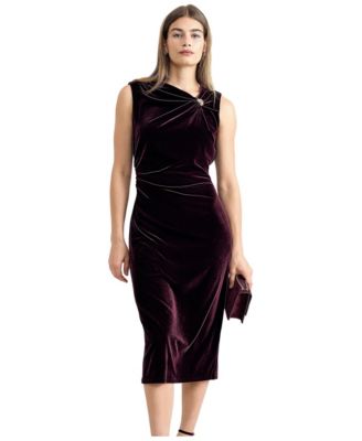 Women's Bella Velvet Asymmetric Neck Midi Dress