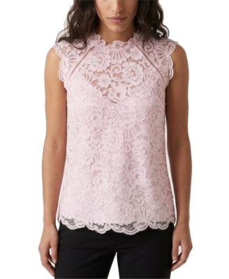 Women's Floral-Lace Ruffle-Neck Sleeveless Top