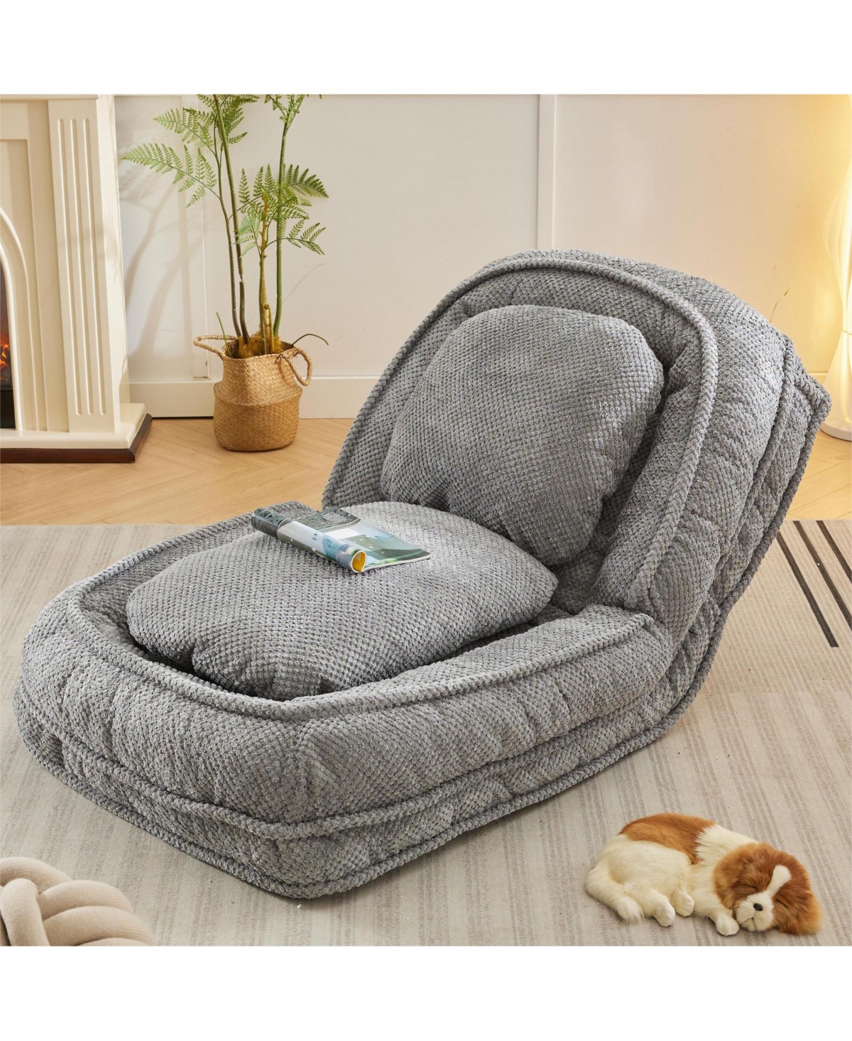 Rainsken Upholstered Human Dog Bed, Foldable Lazy Sofa Couch with 5 Adjustable Position and 2 Pillows for Bedroom, Living Room