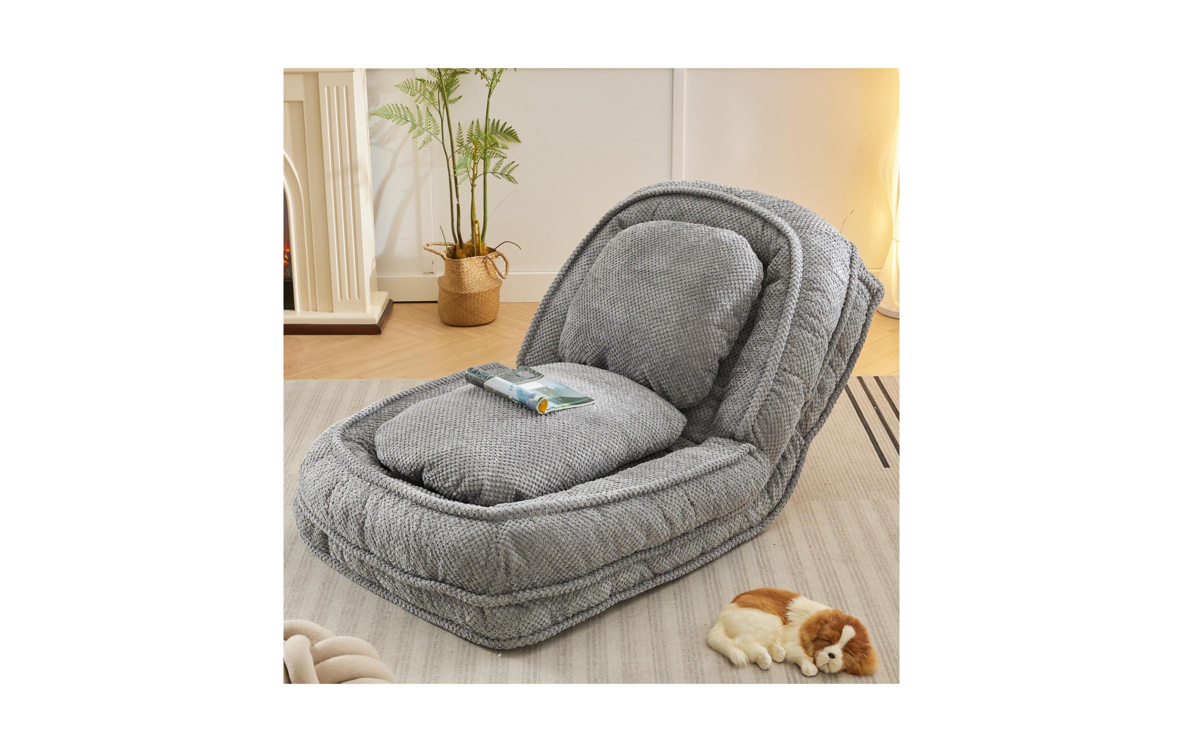 Rainsken Upholstered Human Dog Bed, Foldable Lazy Sofa Couch with 5 Adjustable Position and 2 Pillows for Bedroom, Living Room