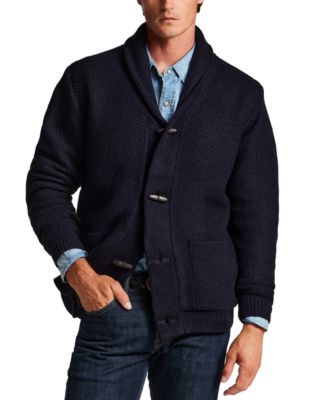 Men's Sherpa-Lined Shawl Collar Textured-Knit Cardigan