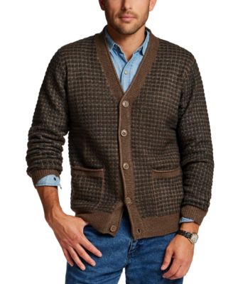 Men's Grid V-Neck Long-Sleeve Cardigan